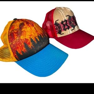 Buff Lot of 2 Trucker Hats Red Blue Snapback Vented Colorful Outdoor Southwest